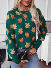 Lässiger Jacquard-Pullover mit Ahornblattmuster für Damen